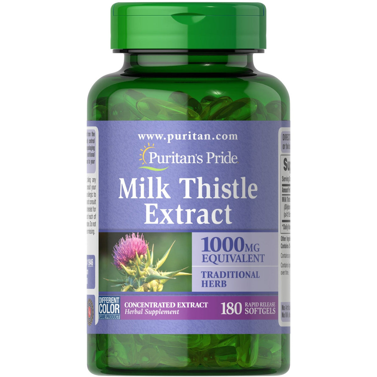 Puritan's Pride Milk Thistle Extract 1000 mg 180 softgels Ostropest Plamisty - Sklep Witaminki.pl
