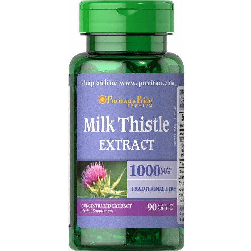Puritan's Pride Milk Thistle Extract 1000 mg 90 softgels Ostropest Plamisty - Sklep Witaminki.pl