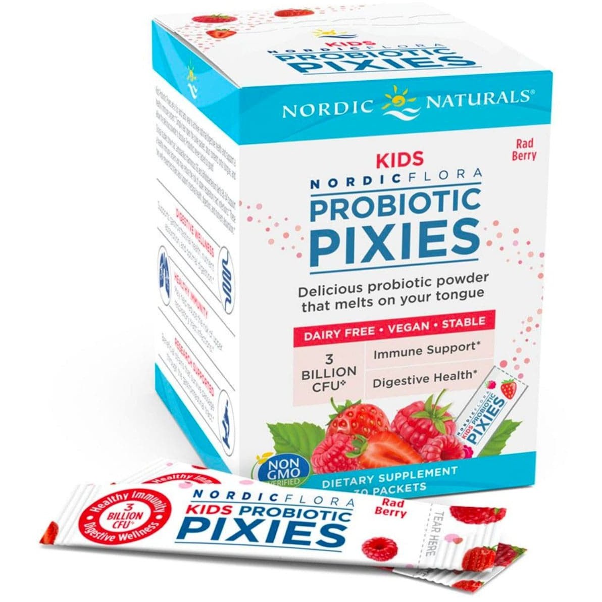 Nordic Naturals Kids Nordic Flora Probiotic Pixies 30 saszetek Truskawka & Malina Probiotyk dla Dzieci - Sklep Witaminki.pl