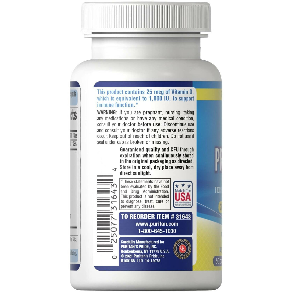 Probiotyk wieloszczepowy Puritan's Pride Probiotic 10 + Vitamin D 60 caps - Sklep Witaminki.pl