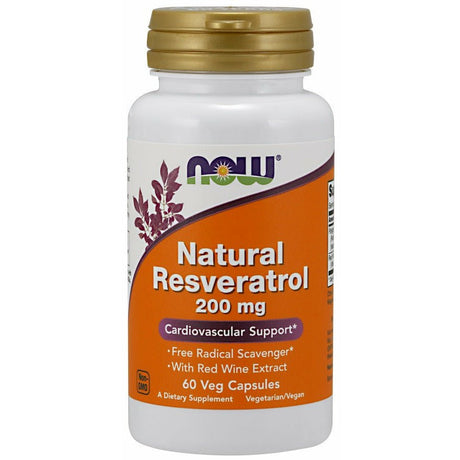 Resweratrol NOW Foods Natural Resveratrol with Red Wine Extract 200 mg 60 vcaps - Sklep Witaminki.pl