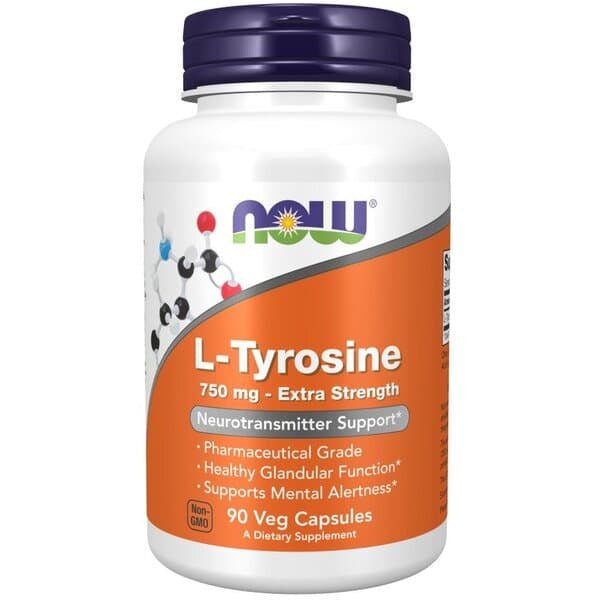 Tyrozyna NOW Foods L-Tyrosine 750mg 90 vcaps - Sklep Witaminki.pl