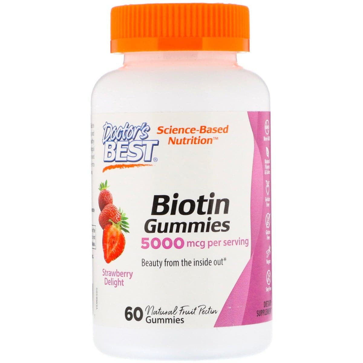 Doctor's BEST Biotin Gummies 60 gummies Truskawka Witamina B7 - Biotyna - Sklep Witaminki.pl