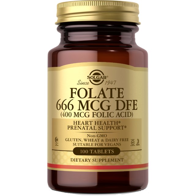 Witamina B9 / B11 - Kwas Foliowy Solgar Folate 666 mcg DFE (400 mcg Folic Acid) 100 tabs - Sklep Witaminki.pl