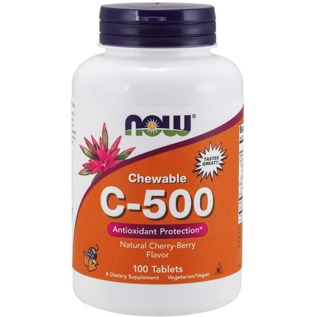 Witamina C NOW Foods Vitamin C-500 Chewable Tablets 100 chewables Wieloowocowy - Sklep Witaminki.pl