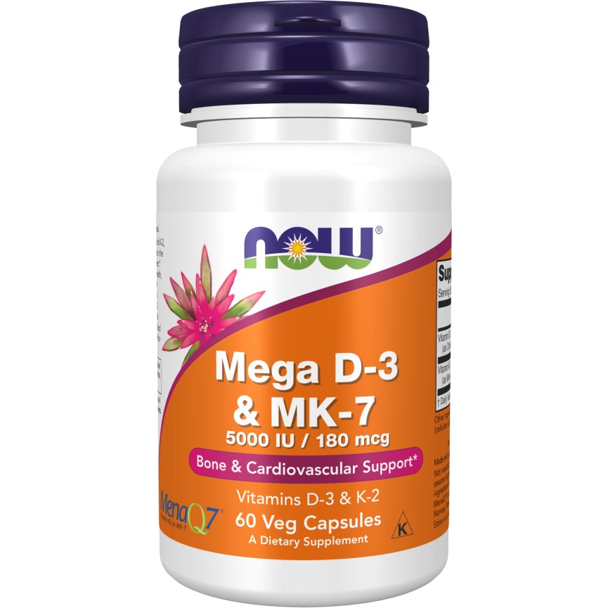NOW Foods Mega D - 3 & MK - 7 Capsules 60 caps Witamina D3 + K2 - Sklep Witaminki.pl