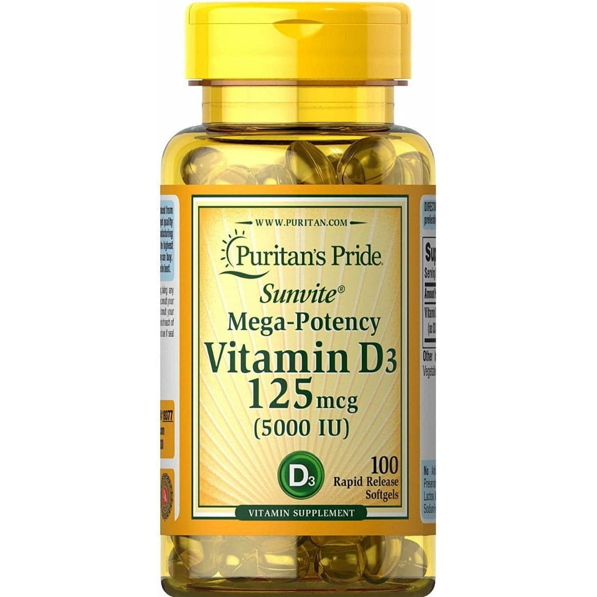 Puritan's Pride Vitamin D3 5000 IU 100 softgels Witamina D3 - Sklep Witaminki.pl