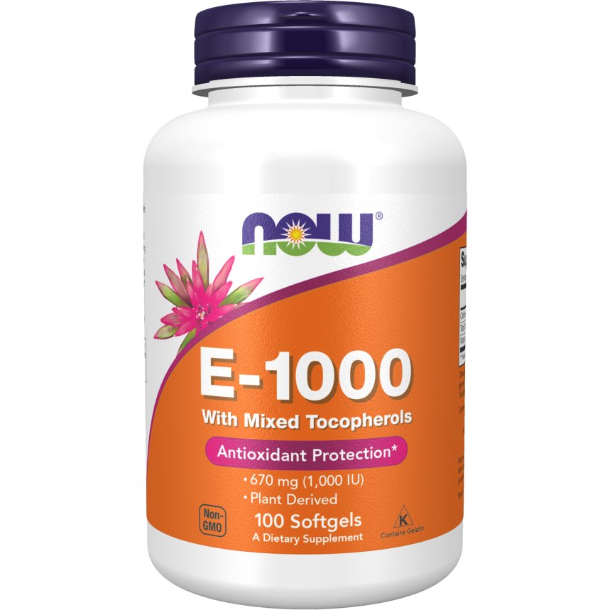 Witamina E NOW Foods Vitamin E-1000 Natural (Mixed Tocopherols) 100 softgels - Sklep Witaminki.pl