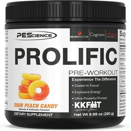 Witaminy i suplementy diety PEScience Prolific Sour Peach Candy 280 g - Sklep Witaminki.pl