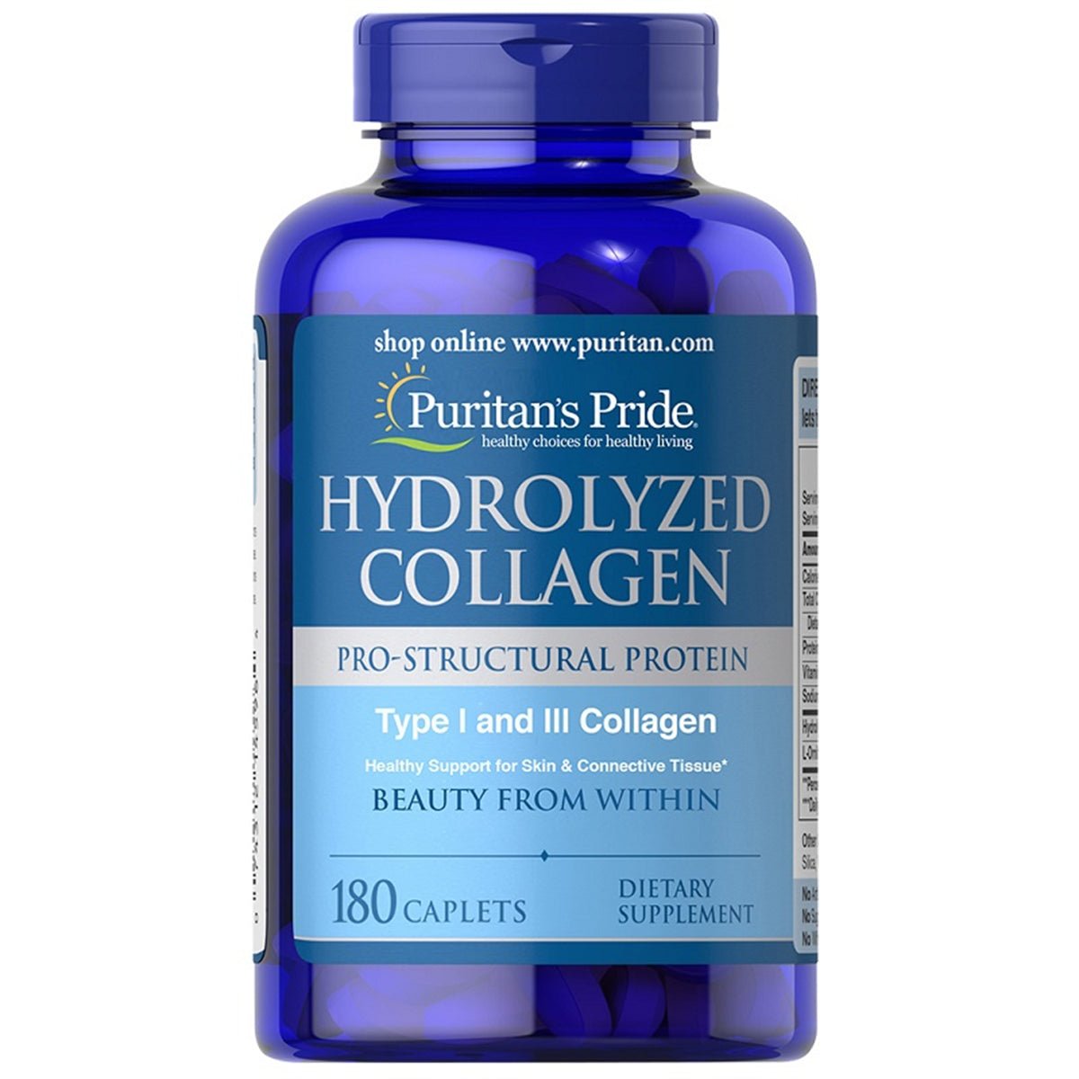 Puritan's Pride Hydrolizowany Kolagen 1000 mg 180 tabs Kolagen Typu 1 + 3 - Sklep Witaminki.pl