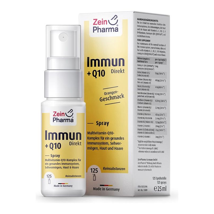 Zein Pharma Immune + Q10 Direct Spray Orange 25 ml Kompleks na odporność - Sklep Witaminki.pl