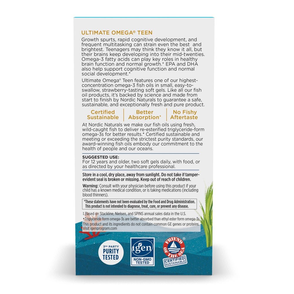 Kwasy Omega - 3 dla Dzieci Nordic Naturals Ultimate Omega 2X TEEN 60 softgels Truskawka - Sklep Witaminki.pl