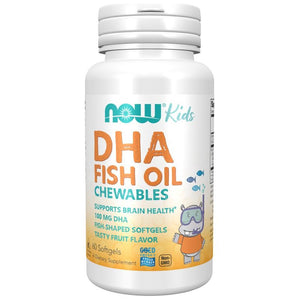 Kwasy Omega-3 dla Dzieci NOW Foods DHA Kid's Chewable 100 mg 60 chewable softgels Wieloowocowy - Sklep Witaminki.pl