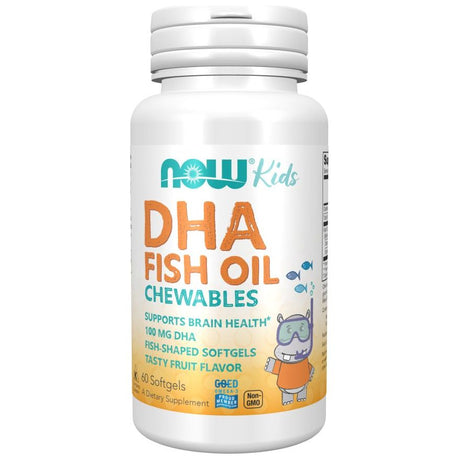 Kwasy Omega-3 dla Dzieci NOW Foods DHA Kid's Chewable 100 mg 60 chewable softgels Wieloowocowy - Sklep Witaminki.pl