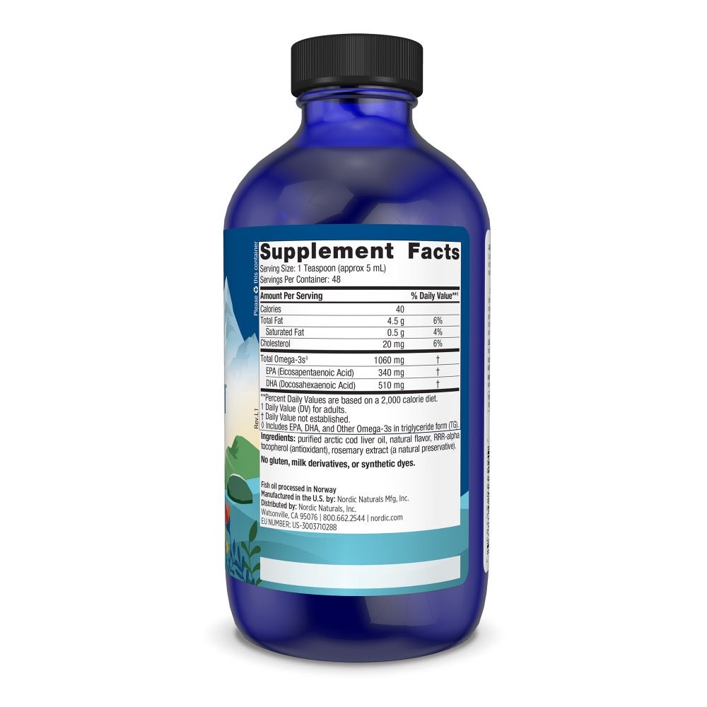 Nordic Naturals Arctic Cod Liver Oil Liquid 237 ml Truskawka Olej z Wątroby Dorsza - Sklep Witaminki.pl