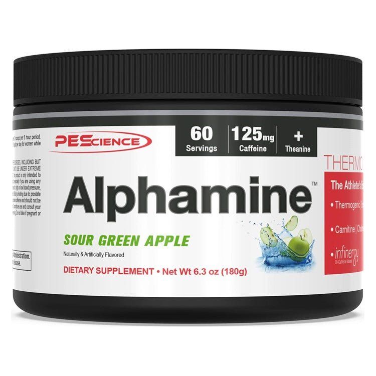 Spalacz tłuszczu PEScience Alphamine Sour Green Apple 180 g - Sklep Witaminki.pl