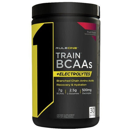 Aminokwasy BCAA Rule One Train BCAAs + Electrolytes Fruit Punch 450 g - Sklep Witaminki.pl