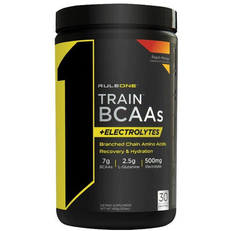 Aminokwasy BCAA Rule One Train BCAAs + Electrolytes Peach Mango 450 g - Sklep Witaminki.pl