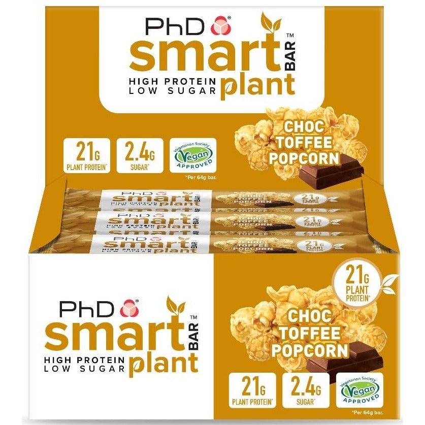 Baton proteinowy PhD Smart Bar Plant Choc Toffee Popcorn 12 bars - Sklep Witaminki.pl
