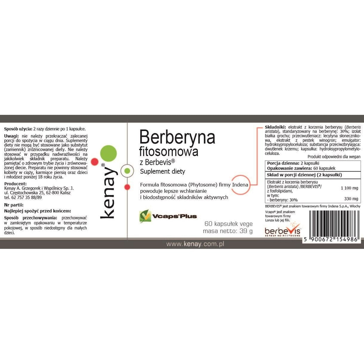 Berberyna Kenay Berberyna fitosomowa z Berbevis® 60 caps - Sklep Witaminki.pl
