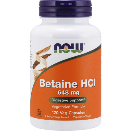 Betaina NOW Foods Betaine HCL 648 mg 120 vcaps - Sklep Witaminki.pl