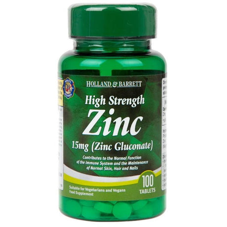 Cynk Holland & Barrett High Strength Zinc 15mg 100 tablets - Sklep Witaminki.pl