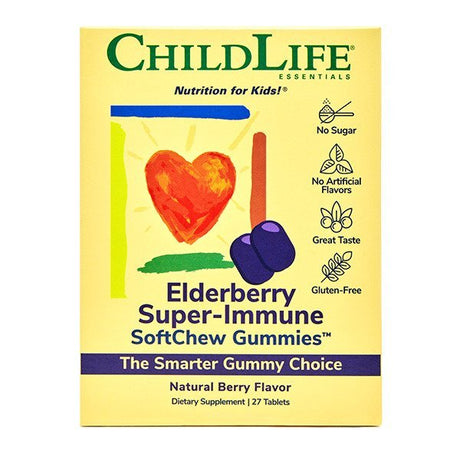 Czarny Bez dla Dzieci Child Life Elderberry Super-Immune SoftChew Gummies Natural Berry 27 tabs - Sklep Witaminki.pl