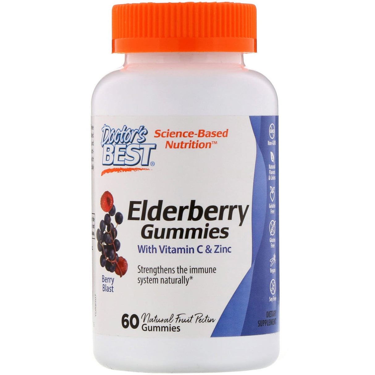 Czarny Bez Doctor's BEST Elderberry Gummies with Vitamin C & Zinc Berry Blast 60 gummies - Sklep Witaminki.pl