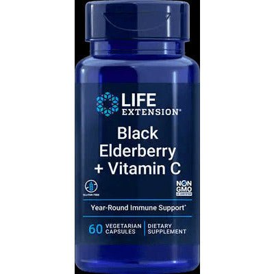 Czarny Bez Life Extension Black Elderberry + Vitamin C 60 caps - Sklep Witaminki.pl