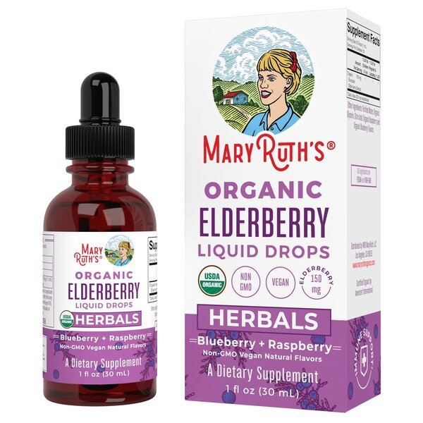 Czarny Bez MaryRuth Organics Organic Elderberry Liquid Drops Blueberry & Raspberry 30 ml - Sklep Witaminki.pl