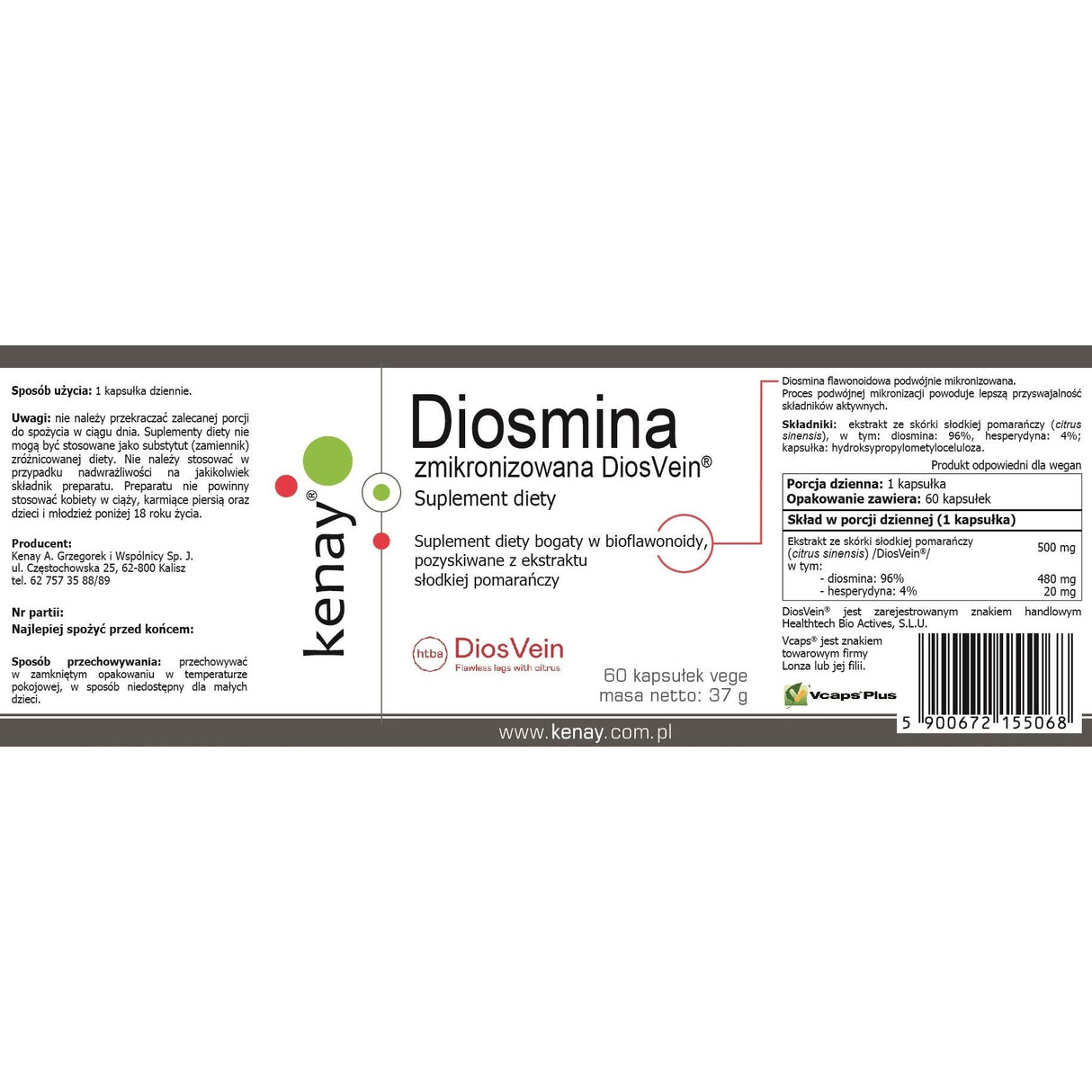 Diosmina Kenay Diosmina zmikronizowana DiosVein® 60 caps - Sklep Witaminki.pl