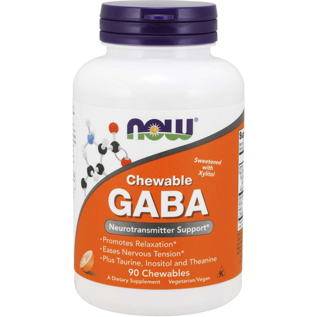 GABA NOW Foods GABA Chewable with Taurine Inositol and L-Theanine 90 chewables Pomarańcza - Sklep Witaminki.pl