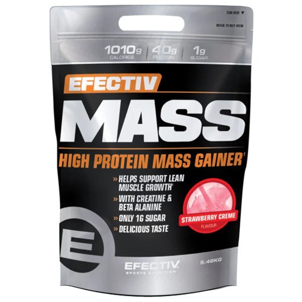 Gainer Efectiv Nutrition Mass Strawberry Creme 5400 g - Sklep Witaminki.pl