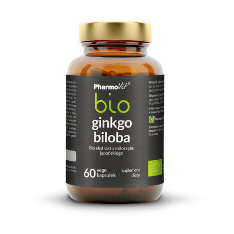 Ginkgo Biloba PharmoVit Ginkgo biloba BIO ekstrakt 60 vcaps - Sklep Witaminki.pl