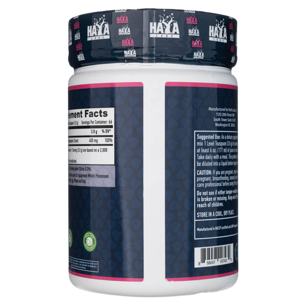 Haya Labs Cytrynian Magnezu 400 mg proszek 200 g - Sklep Witaminki.pl