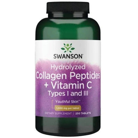 Kolagen Peptydy Swanson Hydrolyzed Collagen Peptides + Vitamin C Types I and III 1000 mg 250 tabs - Sklep Witaminki.pl