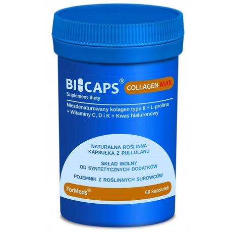 Kolagen Typu 2 ForMeds Bicaps Collagen Max Kolagen typu II + L-prolina + Witaminy C, D i K + Kwas hialuronowy 60 caps - Sklep Witaminki.pl