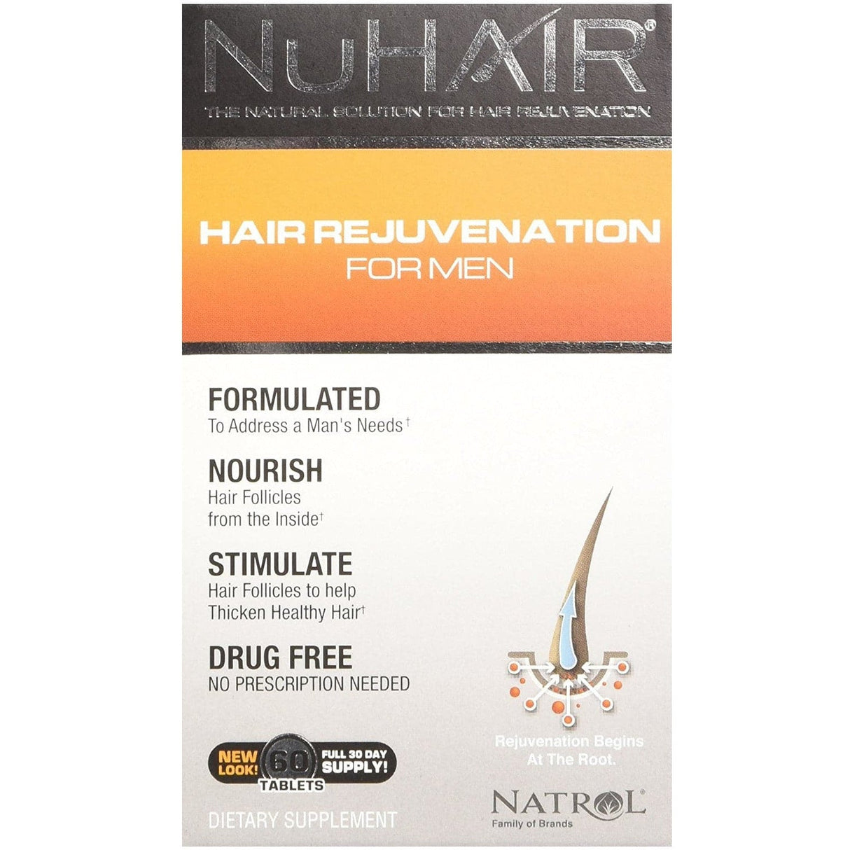 Kompleks na włosy, skórę i paznokcie Natrol NuHair Hair Rejuvenation for Men 60 tabs - Sklep Witaminki.pl