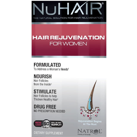 Kompleks na włosy, skórę i paznokcie Natrol NuHair Hair Rejuvenation for Women 60 tabs - Sklep Witaminki.pl