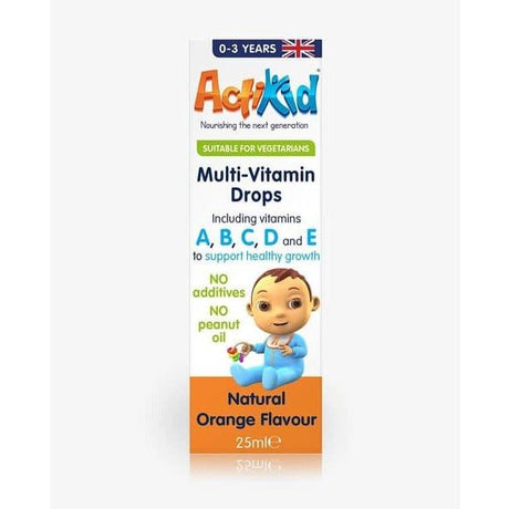 Kompleks witamin dla dzieci ActiKid Multi-Vitamin Drops Natural Orange Flavour 25 ml - Sklep Witaminki.pl