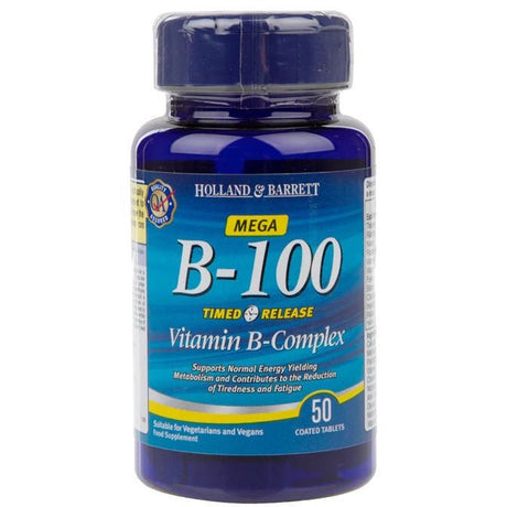 Kompleks witamin z grupy B Holland & Barrett Timed Release Mega Vitamin B Complex 100mg 50 tablets - Sklep Witaminki.pl