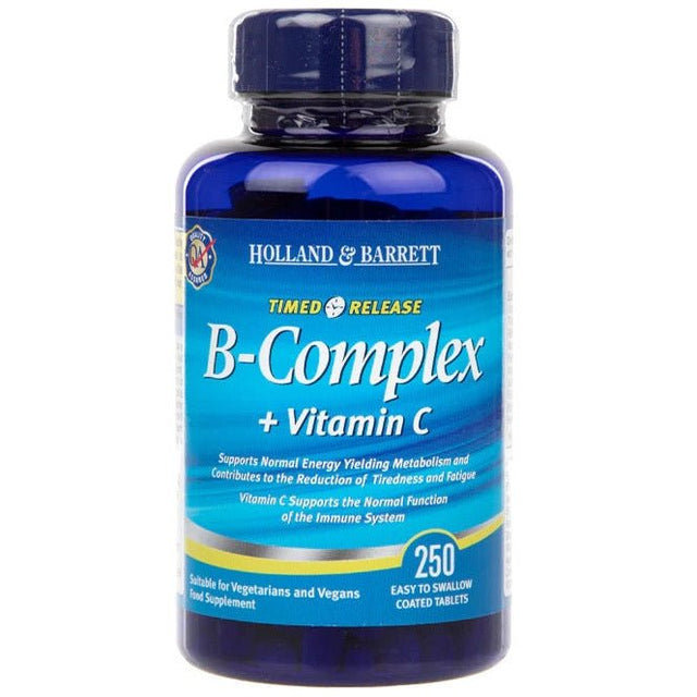 Kompleks witamin z grupy B Holland & Barrett Vitamin B Complex plus Vitamin C Timed Release 250 tablets - Sklep Witaminki.pl