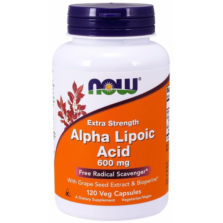 Kwas Alfa Liponowy NOW Foods Alpha Lipoic Acid with Grape Seed Extract & Bioperine 600 mg 120 vcaps - Sklep Witaminki.pl