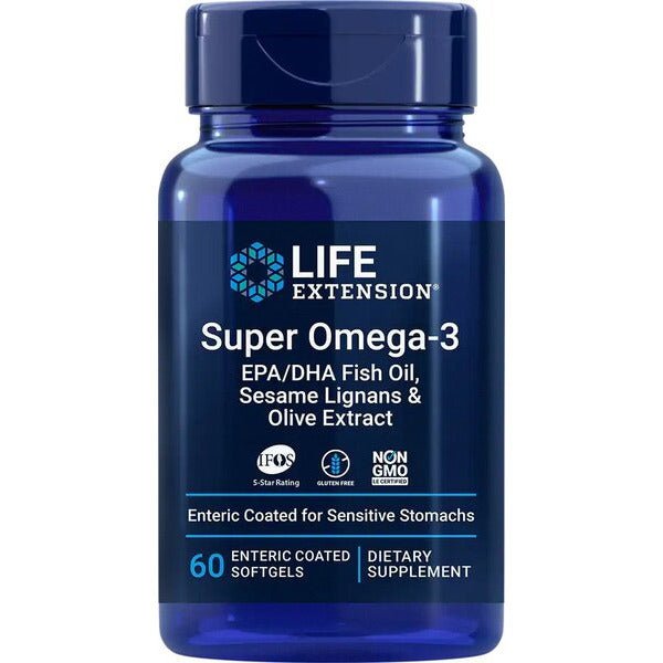 Kwasy Omega 3-6-9 Life Extension Super Omega-3 EPA/DHA with Sesame Lignans & Olive Extract 60 enteric coated softgels - Sklep Witaminki.pl