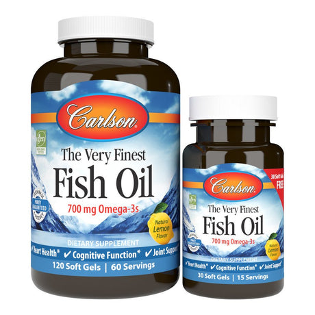 Kwasy Omega-3 Carlson Labs The Very Finest Fish Oil 700mg Omega-3s 120 + 30 softgels Lemon - Sklep Witaminki.pl