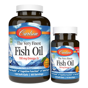 Kwasy Omega-3 Carlson Labs The Very Finest Fish Oil 700mg Omega-3s 120 + 30 softgels Orange - Sklep Witaminki.pl