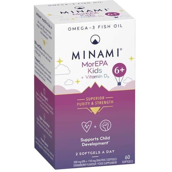 Kwasy Omega-3 dla Dzieci Minami MorEPA Kids + Vitamin D3 60 softgels - Sklep Witaminki.pl