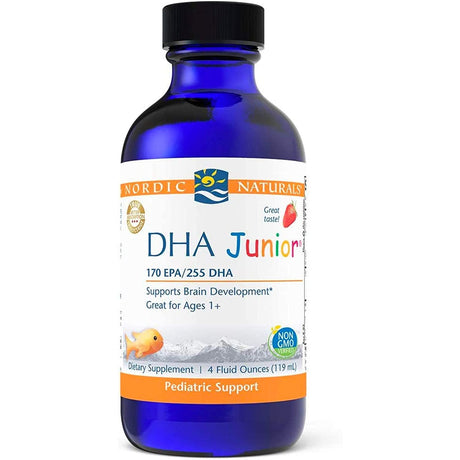 Kwasy Omega-3 dla Dzieci Nordic Naturals DHA Junior Liquid 119 ml Strawberry - Sklep Witaminki.pl