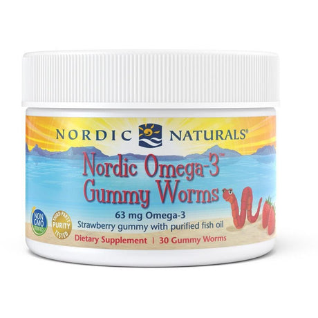 Kwasy Omega-3 dla Dzieci Nordic Naturals Nordic Omega-3 Gummy Worms 30 gummies Truskawka - Sklep Witaminki.pl