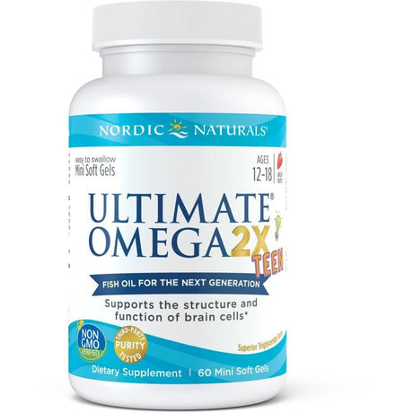 Kwasy Omega-3 dla Dzieci Nordic Naturals Ultimate Omega 2X TEEN 60 softgels Truskawka - Sklep Witaminki.pl